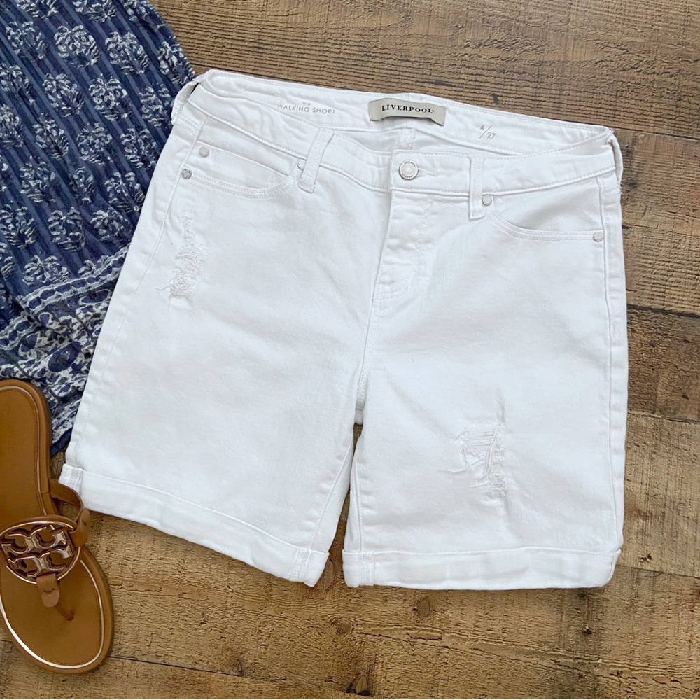 LIVERPOOL Distressed Denim White Walking SHORTS